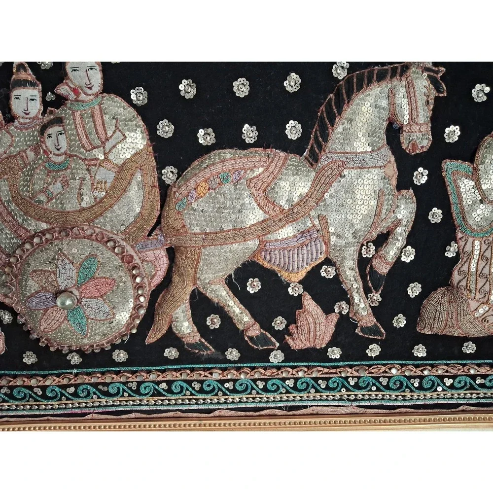 Vintage Thai Burma Myanmar Kalaga Tapestry Ramayana - Koi  Sequins